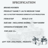 Hooben 1/10 T-34/76 Soviet Medium Tank No.112 Factory Krasnoe Sormovo Late Production World War II RTR No.6739