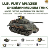 HOOBEN 1/10 M4A3E8 Fury Sherman Brad Pitt Tank with Master Camouflage Weathering+Figure+Zimmerit +Metal barrel and Muzzle RTR 6620
